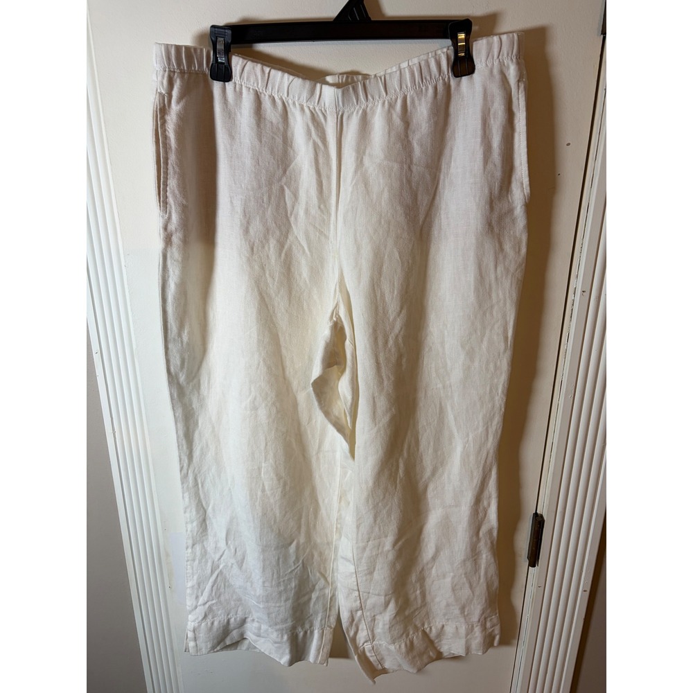 J. Jill Love Linen White Wide Leg Elastic Waist Pants Medium